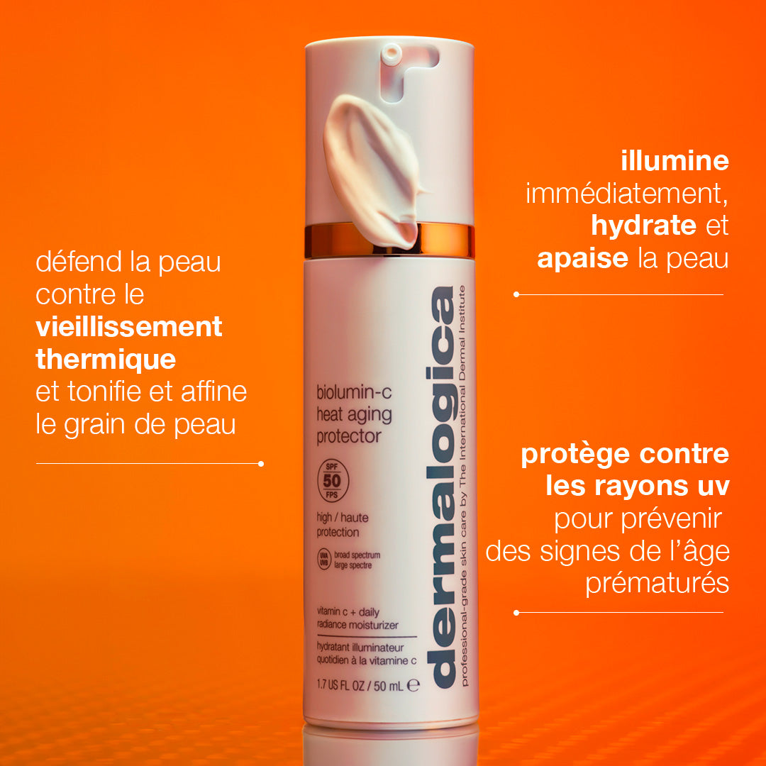biolumin-c heat aging protector spf 50 | hydratant éclat protecteur à la vitamine c