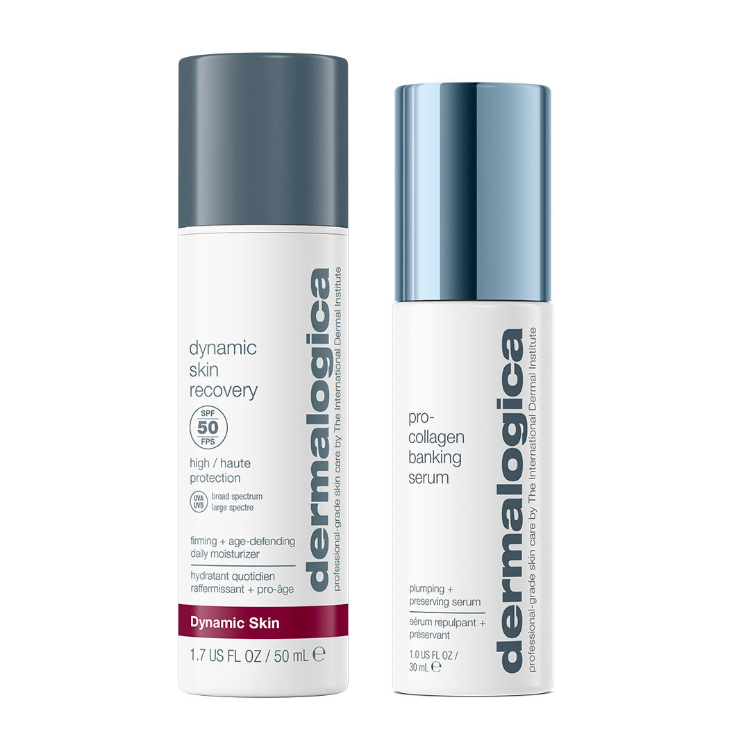 duo hydratant anti-âge | pro collagen banking serum + dynamic skin recovery spf50