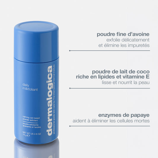 poudre exfoliante Daily Milkfoliant | Exfoliant visage doux apaisant quotidien peaux sensibles
